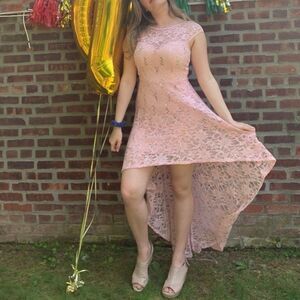 B. Smart designer Pink Lace prom dress size 7 Junior